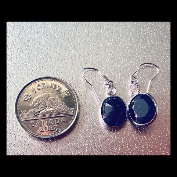 NWOT Lovely 14K WG Deep Blue Sapphires and White Sapphires Hook Earrings - Picture 2 of 6